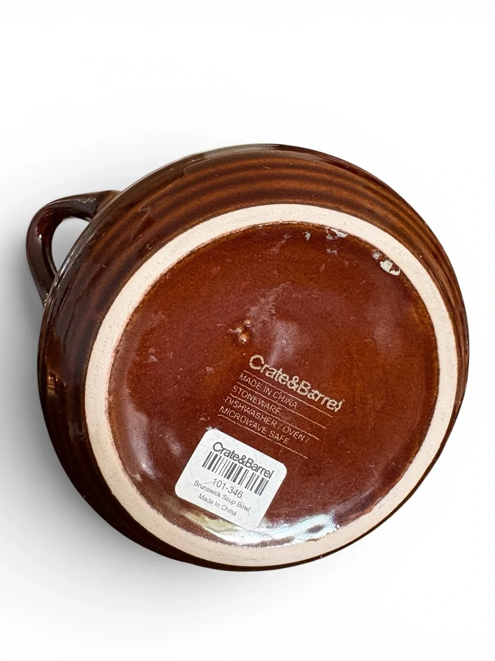Crate&Barrel Brown Glazed Stoneware Soup Bowls with Handle Set of 5